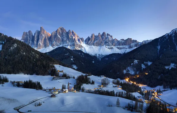 Village, Italy, Italy, Snow mountains, Village, The Dolomites, Dolomites, Snowy mountains