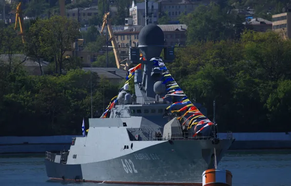Holiday, ship, flags, Navy, rocket, Corvette, small, Sevastopol