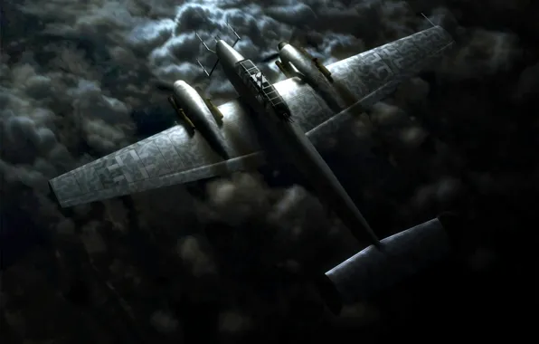 Clouds, night, night, Messerschmitt, fighter-interceptor, twin-engine, piston, Luftwaffe