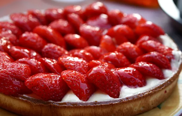 Strawberry, pie, cake, cream, cakes, sweet