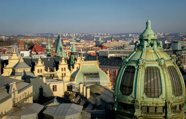 Picture the sky, city, the city, photo, street, view, home, Prague