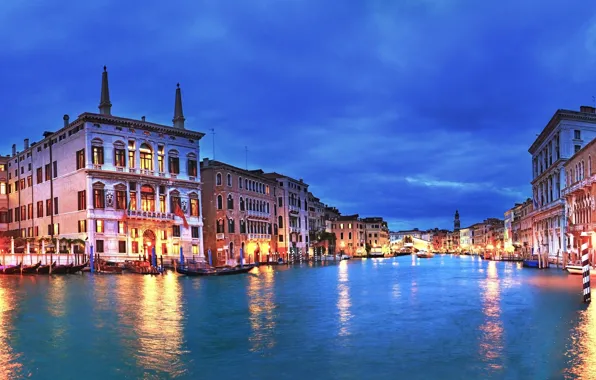 Sunset, city, the city, lights, the evening, Italy, Venice, channel