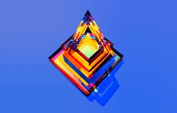 Picture colored, triangles, corners, blue background