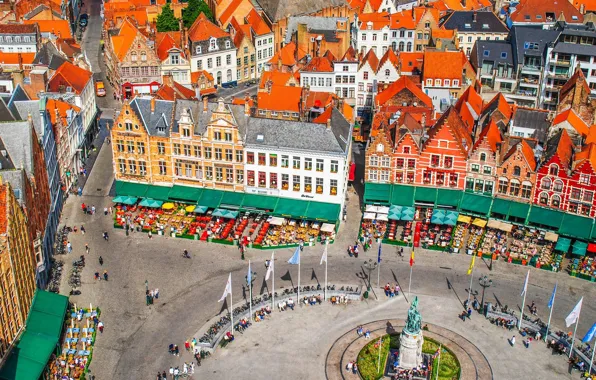Home, area, Belgium, flags, Bruges, Market square