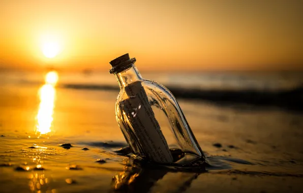 Sea, letter, sunset, bottle, message