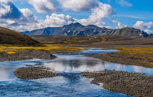 Picture river, sky, landscape, nature, water, mountains, clouds, reflection