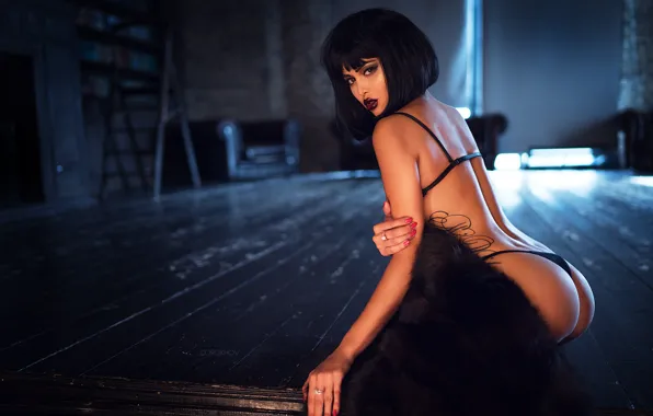 Ass, pose, panties, makeup, figure, brunette, tattoo, hairstyle