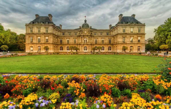 The sky, clouds, flowers, Park, castle, hdr