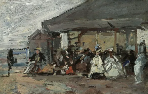 People, picture, house, genre, Eugene Boudin, Eugene Boudin, The scene on the Beach
