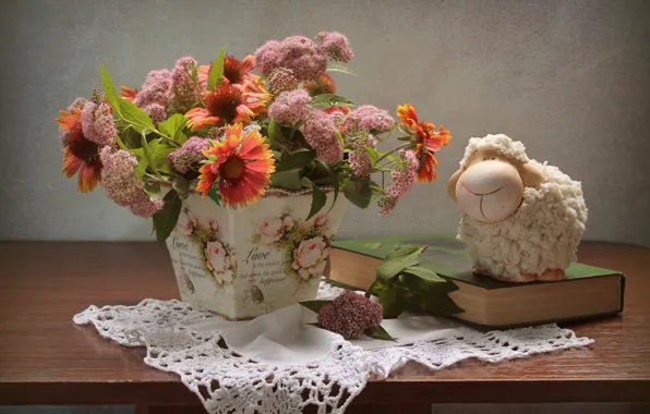 Picture summer, flowers, still life, sheep, composition, June