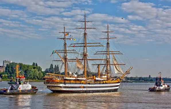 Ship, sailboat, Bay, mast