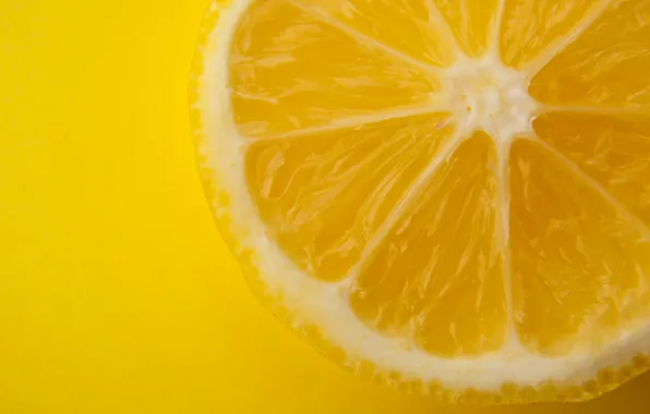 Macro, lemon, slice, yellow background