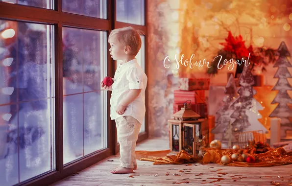 Picture toys, child, boy, small, window, New year