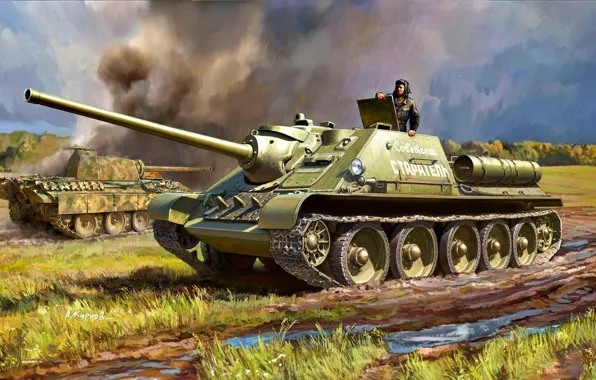 Tank, SAU, The red army, Su-85, Average, WWII, Pz.V Panther, Eastern front
