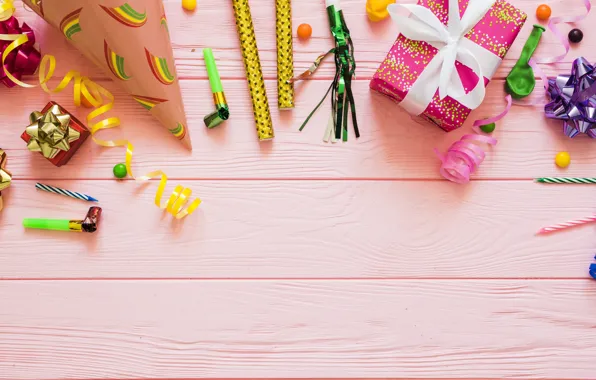 Birthday, holiday, gift, balls, candles