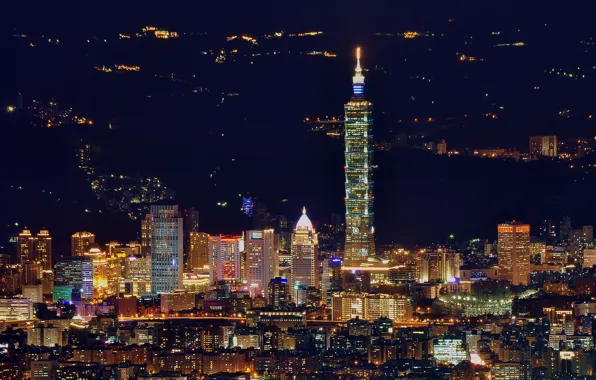 China, panorama, China, Taiwan, night city, Taipei, Taiwan, Taipei
