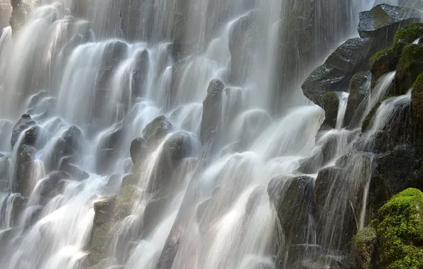 Picture squirt, stones, moss, Oregon, threads, Ramona Falls