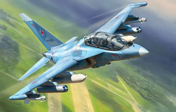 Picture russian aircraft, Yak 130, painting art, jet fighter, yakovlev