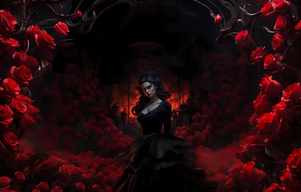 Flowers, woman, roses, dress, rose, dress, flowers, women