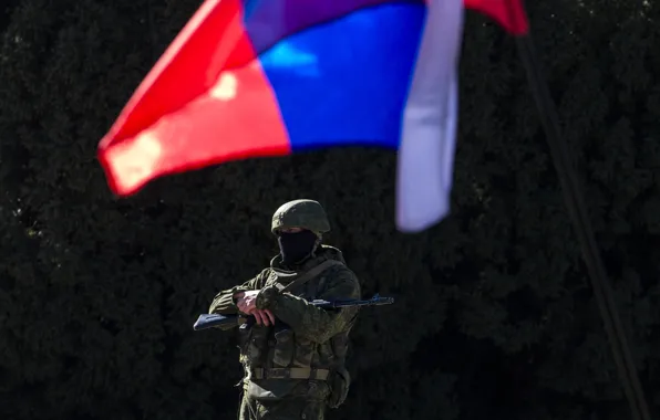 Flag, soldiers, Russia, Crimea