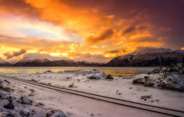 Picture Alaska, winter, mountains, Turnagain arm sunset