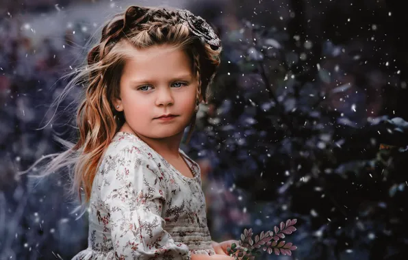 Picture look, snow, sprig, mood, girl