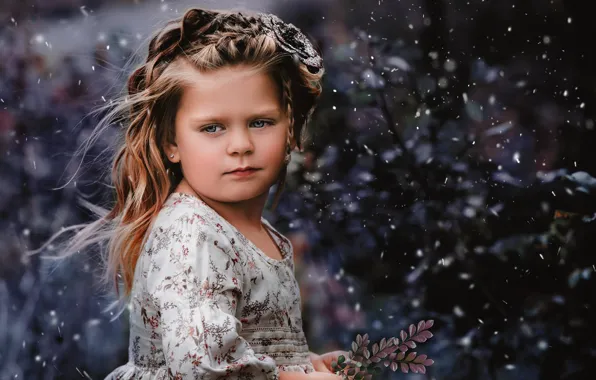 Look, snow, sprig, mood, girl