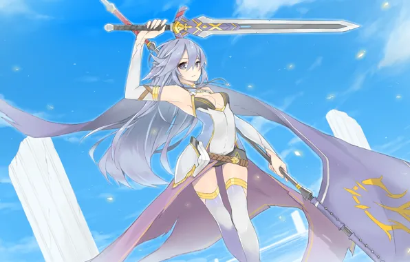 The sky, girl, weapons, art, swords