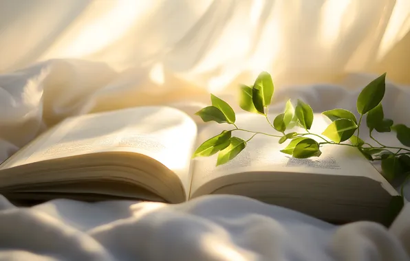 Leaves, light, branch, morning, silk, window, bed, fabric