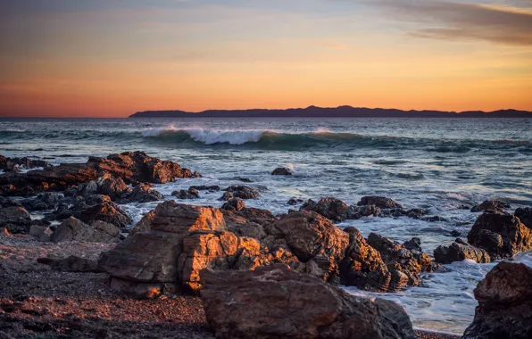 Sea, wave, stones, rocks