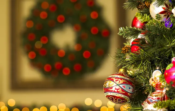 Balls, decoration, glare, toys, Christmas, New year, tree