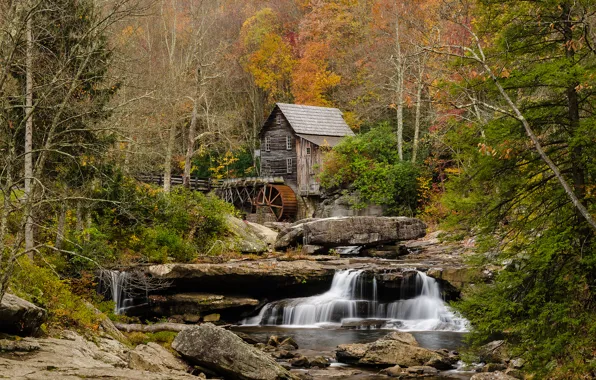 Picture autumn, forest, nature, river, water mill, threads