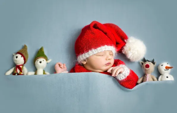 Picture mood, toys, sleep, baby, New year, Santa, child, gnome