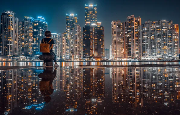 Picture girl, night, the city