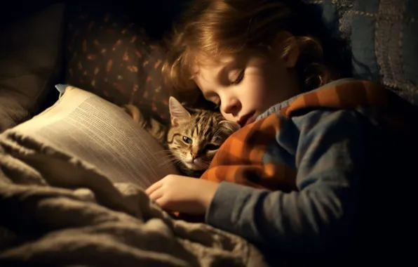 Cat, cat, light, night, comfort, kitty, grey, child