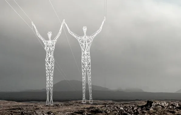Power lines, Male, Woman