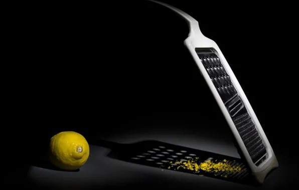 Light, the dark background, table, lemon, shadow, still life, peel, grater