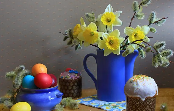 Eggs, bouquet, spring, Easter, Easter, daffodils, eggs, painted eggs