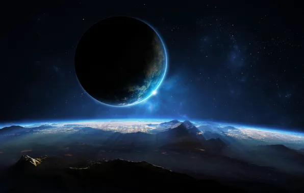 Stars, surface, planet, satellite