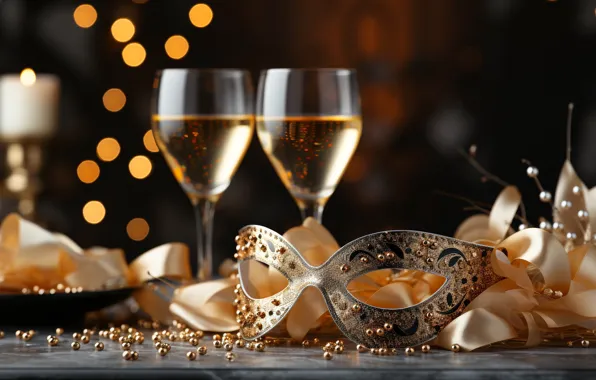 Balls, holiday, wine, mask, glasses, Christmas, alcohol, New year