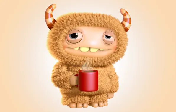 Picture coffee, monster, morning, monster, cartoon, character, funny, cute