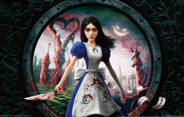 Picture card, blood, Alice, knife, Alice Madness Returns