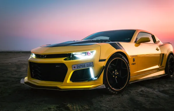 Picture yellow, sports car, Chevrolet Camaro ZL1