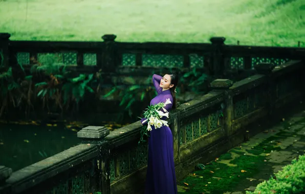 Girl, nature, Asian, closed eyes