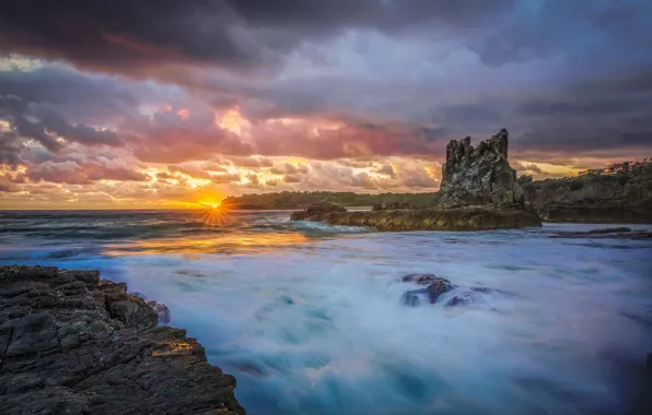 Picture sea, sunset, rocks, shore