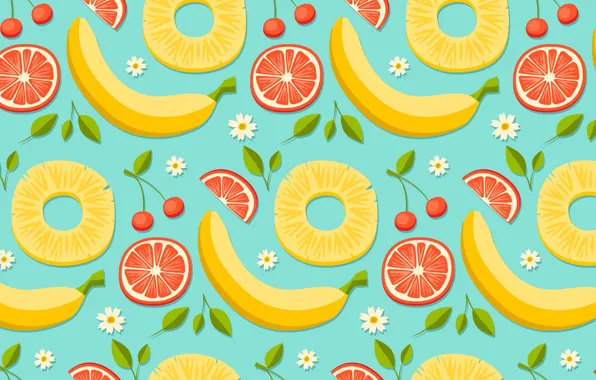 Background, vector, texture, bananas, pineapples, repetition