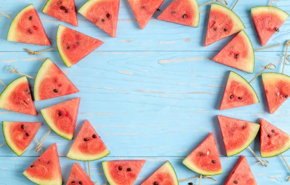 Picture watermelon, fresh, wood, slices, watermelon, slice