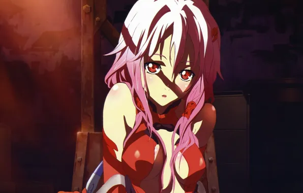 Picture light, face, shadow, red eyes, art, guilty crown, pink hair, inori yuzuriha