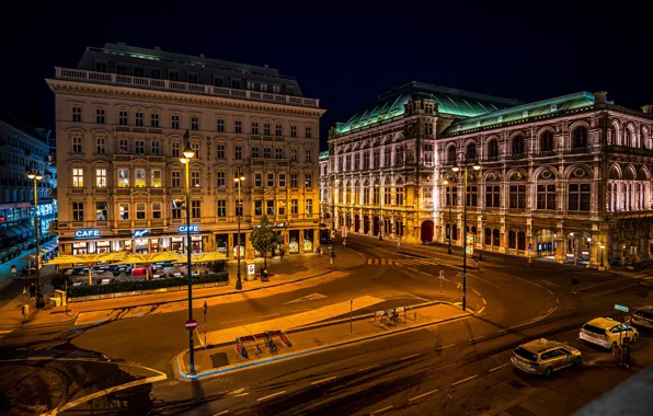 Road, night, lights, building, home, Austria, lights, street