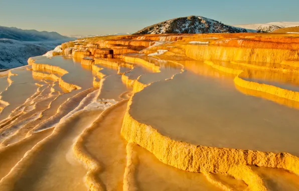 Landscape, nature, mountain, Iran, formation, ponds, hot springs, Badab-e Surt